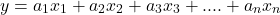 \begin{eqnarray*} y = a_1x_1 + a_2x_2 + a_3x_3+ .... +a_nx_n \end{eqnarray*}